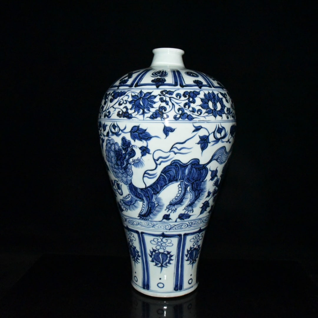 Yuan Dynasty Baihu Guyao Blue and White Plum Vase with Qilin Design (1 of 9)