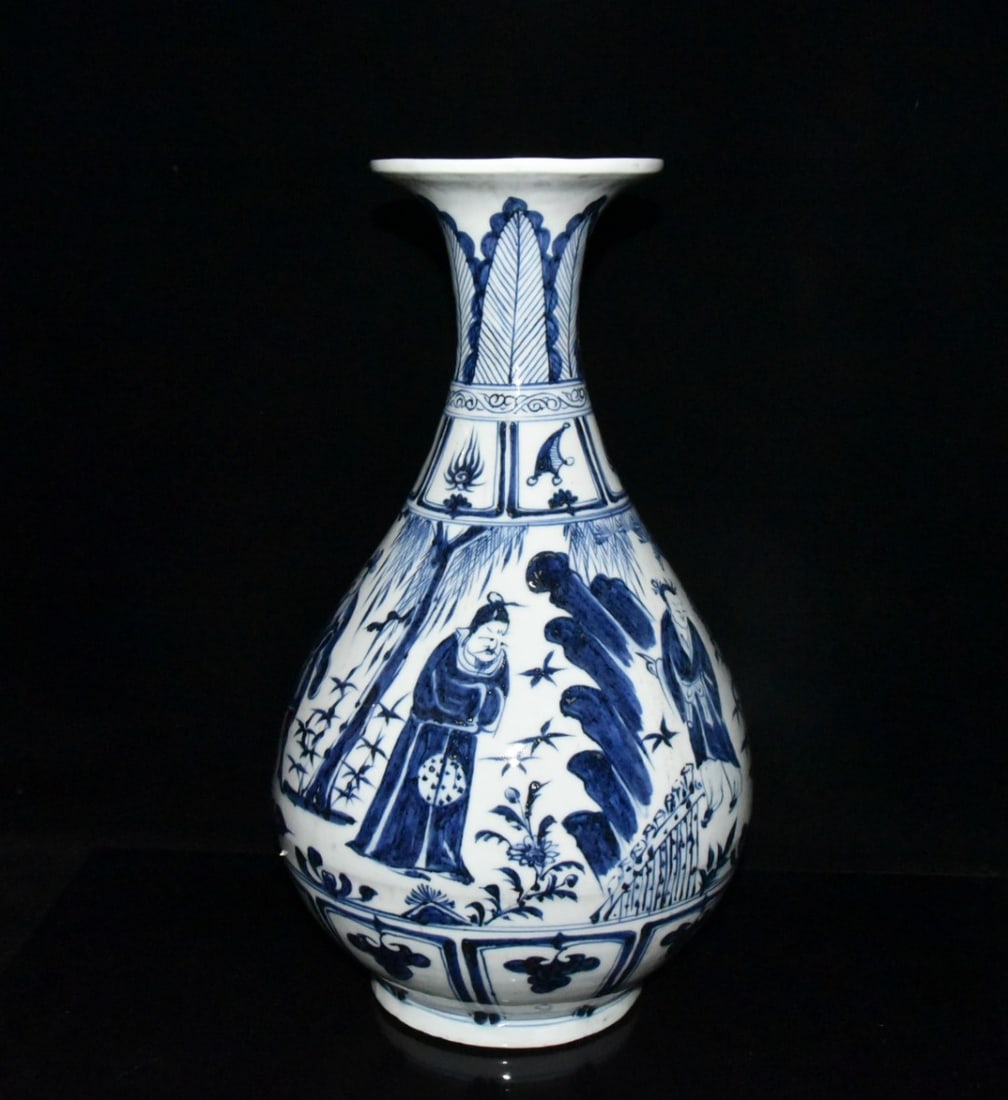 Yuan Dynasty Baihu Guyao Blue and White Porcelain Vase with Figures and Scenes (1 of 9)