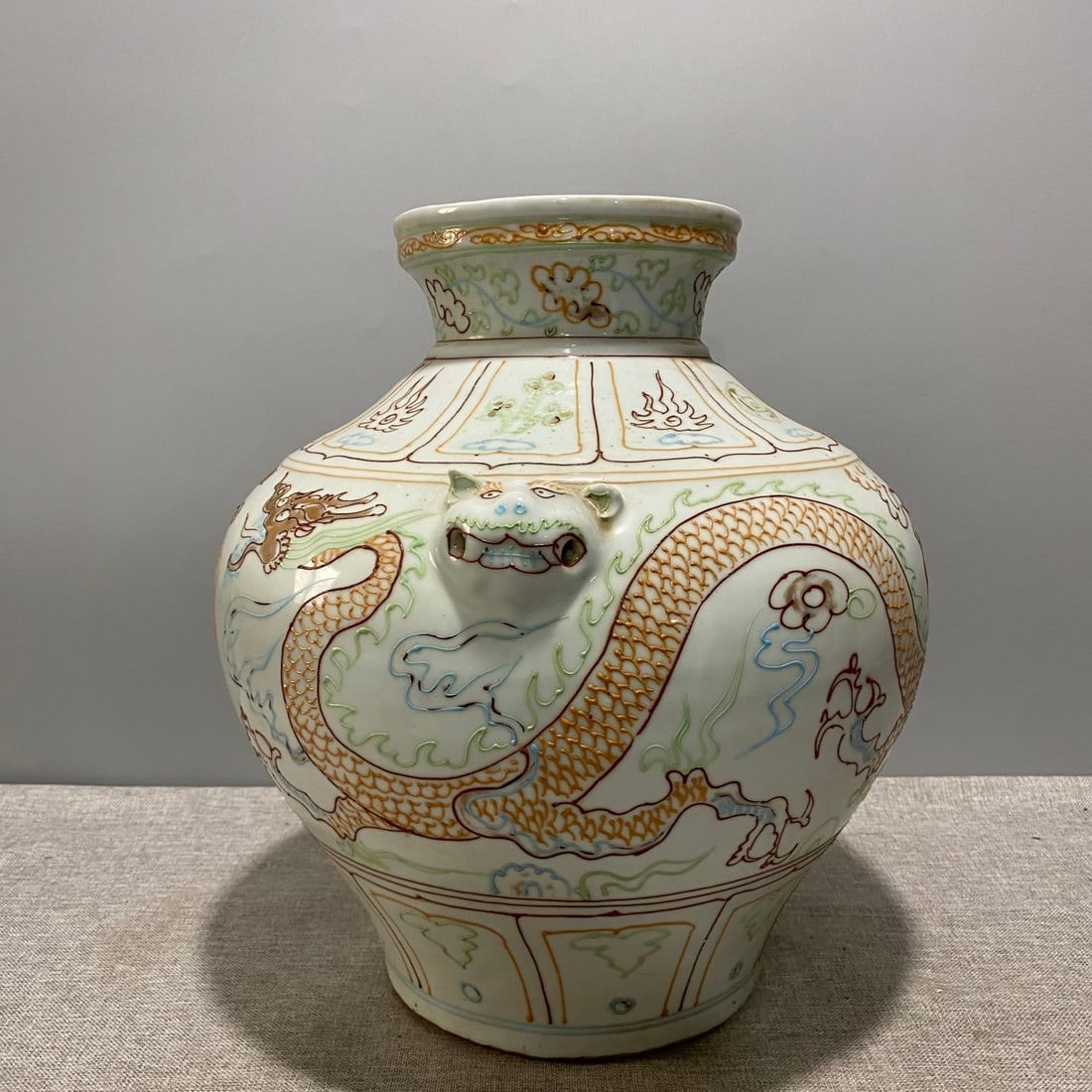 Yuan Dynasty Large Jar with Dragon and Phoenix Design and Animal Head Design (1 of 8)