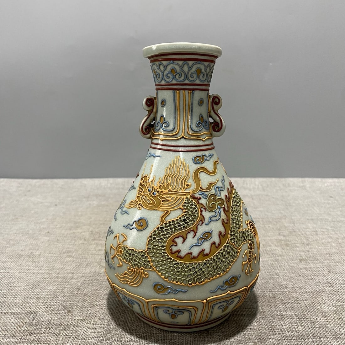 Yuan Dynasty Powdered Dragon Pattern Double-Eared Bottle (1 of 8)