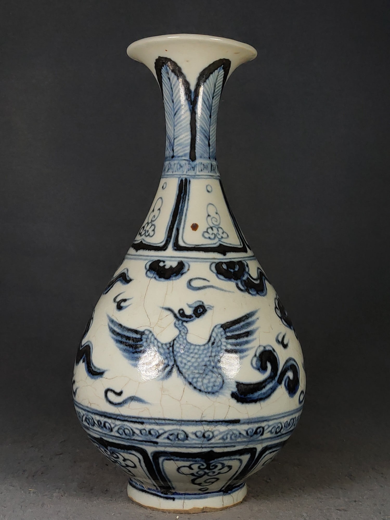 Yuan Dynasty Blue and White Re-fired Phoenix Pattern Yuhuchun: Yuan Dynasty Blue and White Re-fired Phoenix Pattern Yuhuchun Provenance:Private collection, Quincy, Massachusetts. Our dedicated team expertly handles both domestic and global shipping arrangements.W