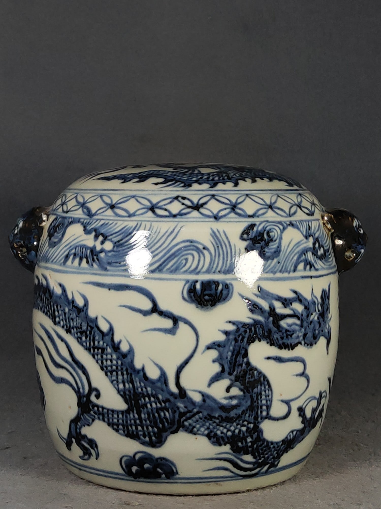 Yuan Dynasty Blue and White Re-fired Dragon Pattern Ancient Zun (1 of 7)