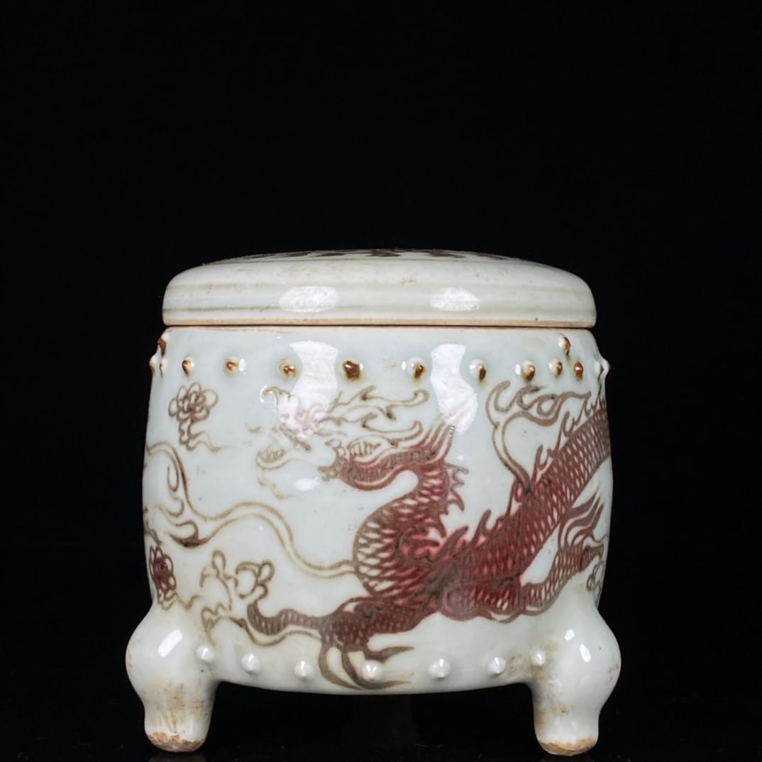 Yuan Dynasty Underglaze Red Dragon Pattern Tripod Incense Burner (1 of 9)