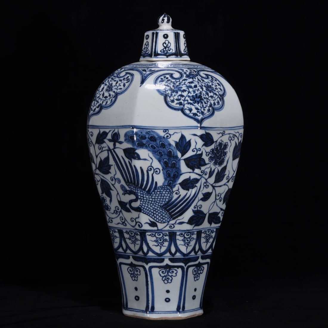 Yuan Dynasty Blue and White Porcelain Octagonal Plum Vase with Phoenix Design (1 of 9)