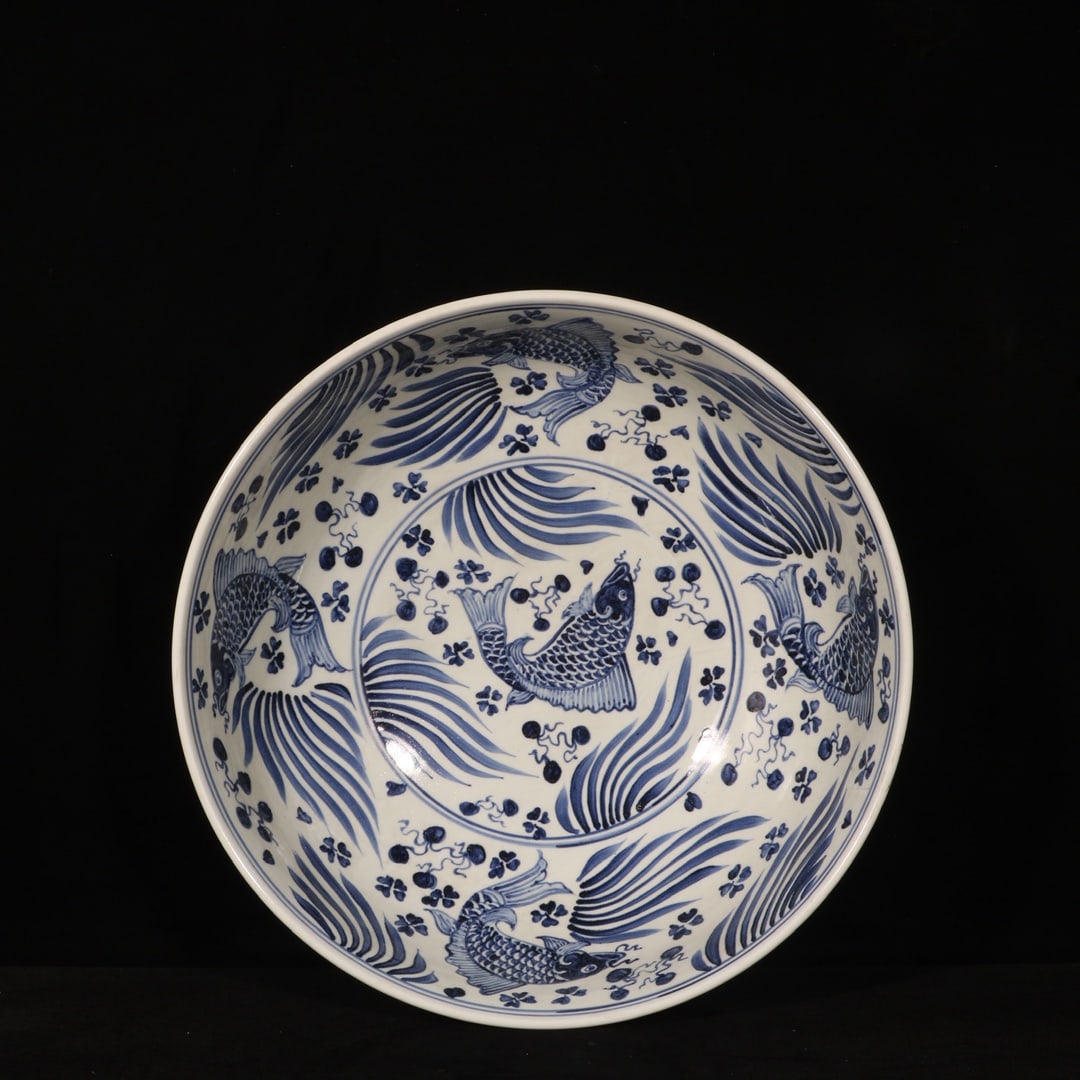 Yuan Dynasty Blue and White Porcelain Bowl with Nine Fish Design (1 of 9)