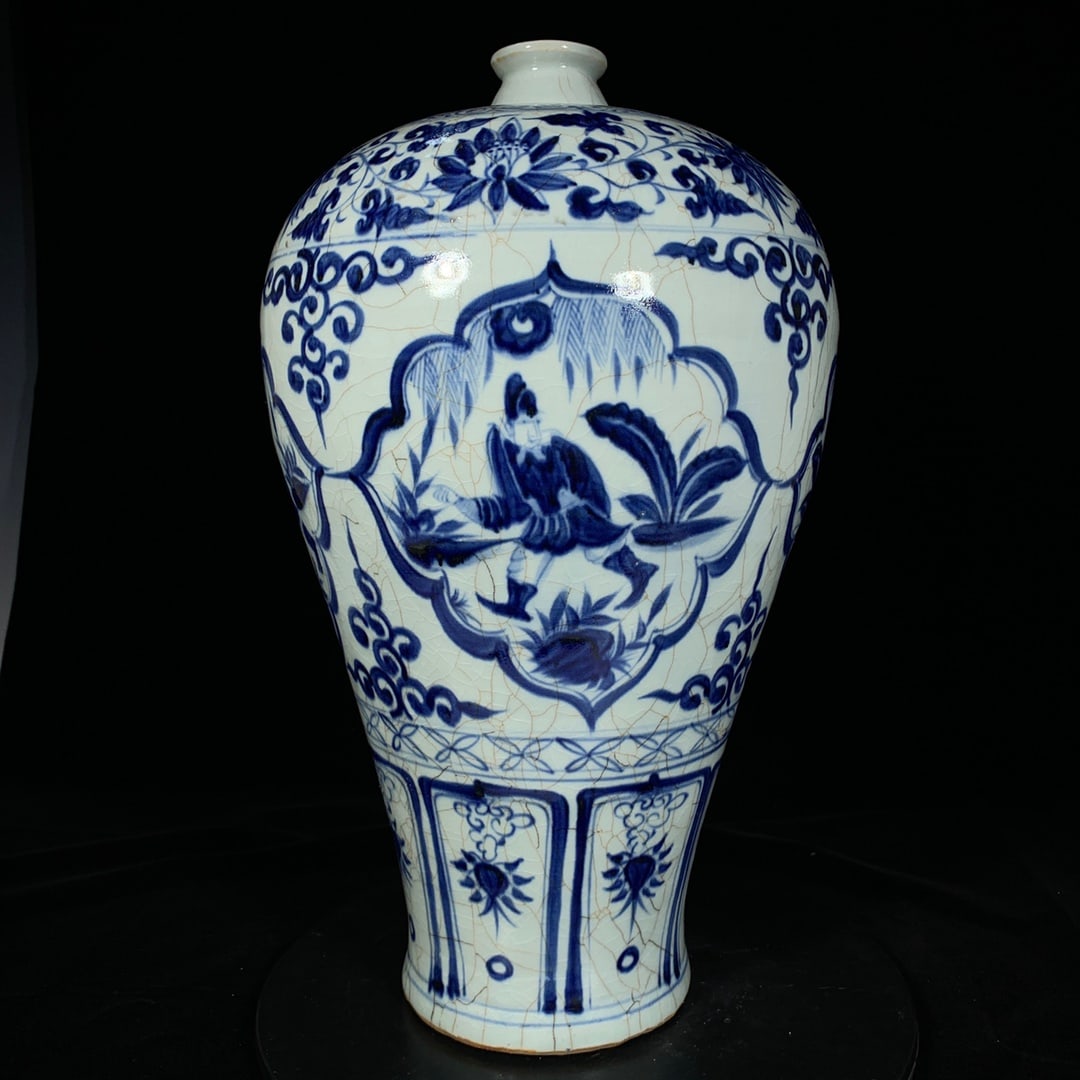 Yuan Dynasty Blue and White Porcelain Plum Vase with Figures and Stories (1 of 9)