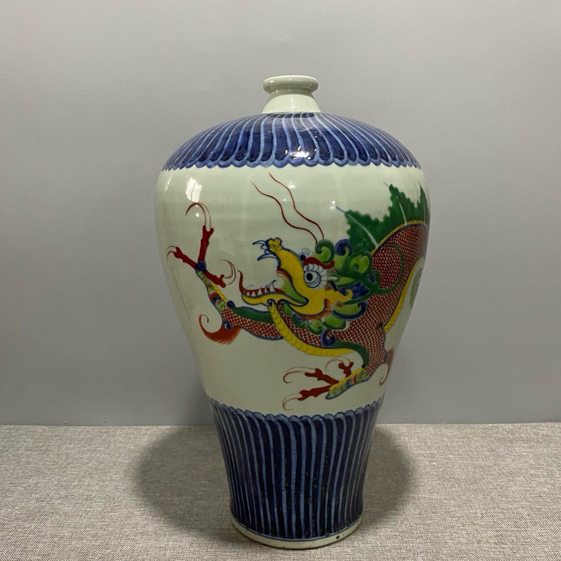 Yuan Dynasty Blue and White Porcelain Plum Vase with Five-Color Dragon Design (1 of 8)
