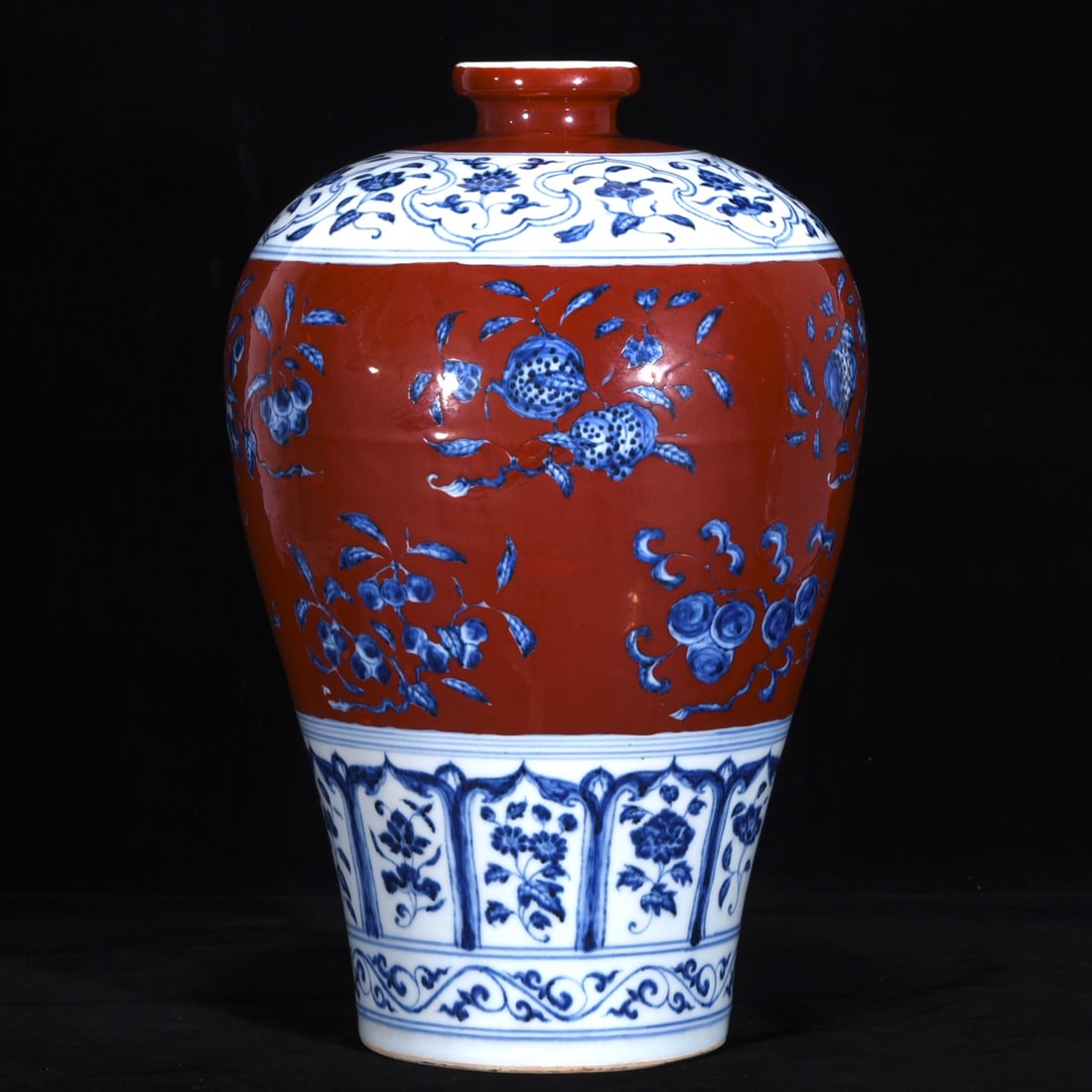 Ming Dynasty Blue and White Plum Vase with Floral and Fruit Design in Iron Red (1 of 9)