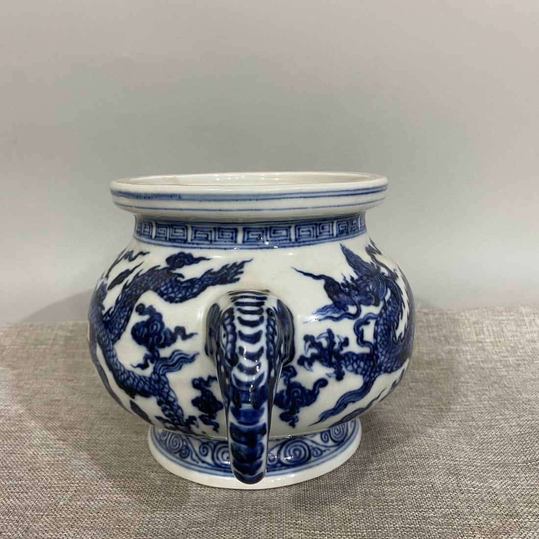 Ming Xuande Blue and White Dragon Pattern Elephant Ear Incense Burner (1 of 8)