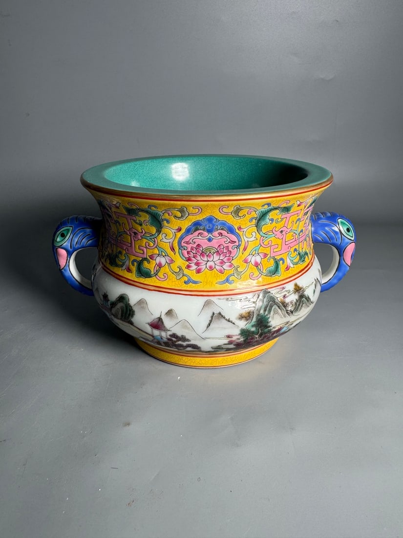 Qianlong Enamel Landscape Incense Burner (1 of 7)