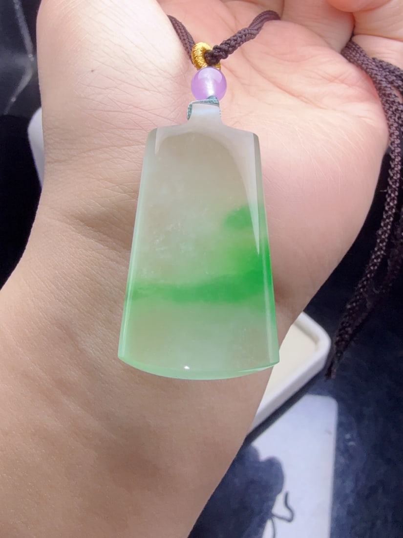 Jadeite of icy texture with floating green hues - "Peace and Safety" pendant (1 of 9)