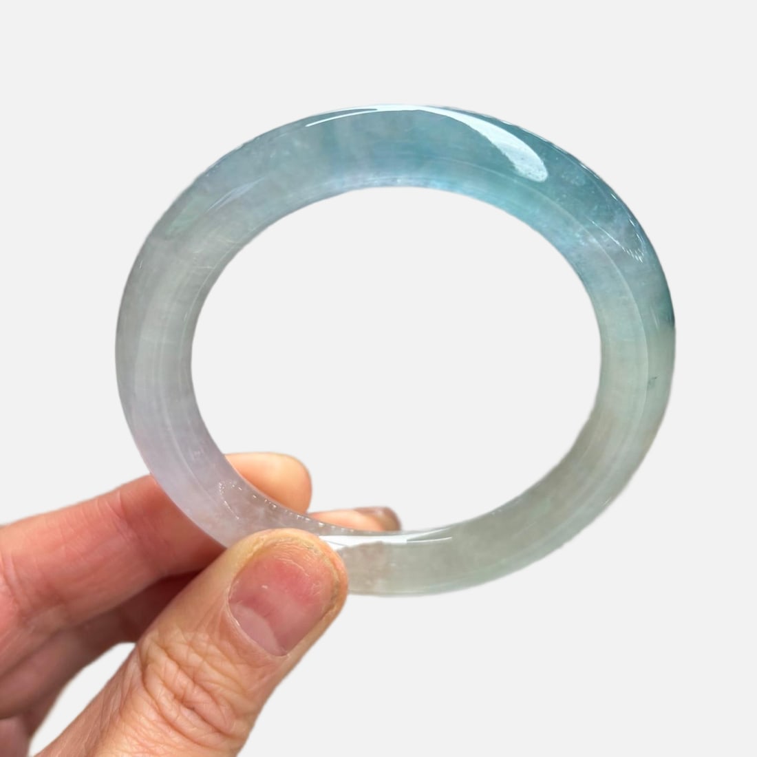 [Item Name] Burmese Jadeite Icy Type with Blue and Purple Floating Colors Round Jadeite Bangle (1 of 13)