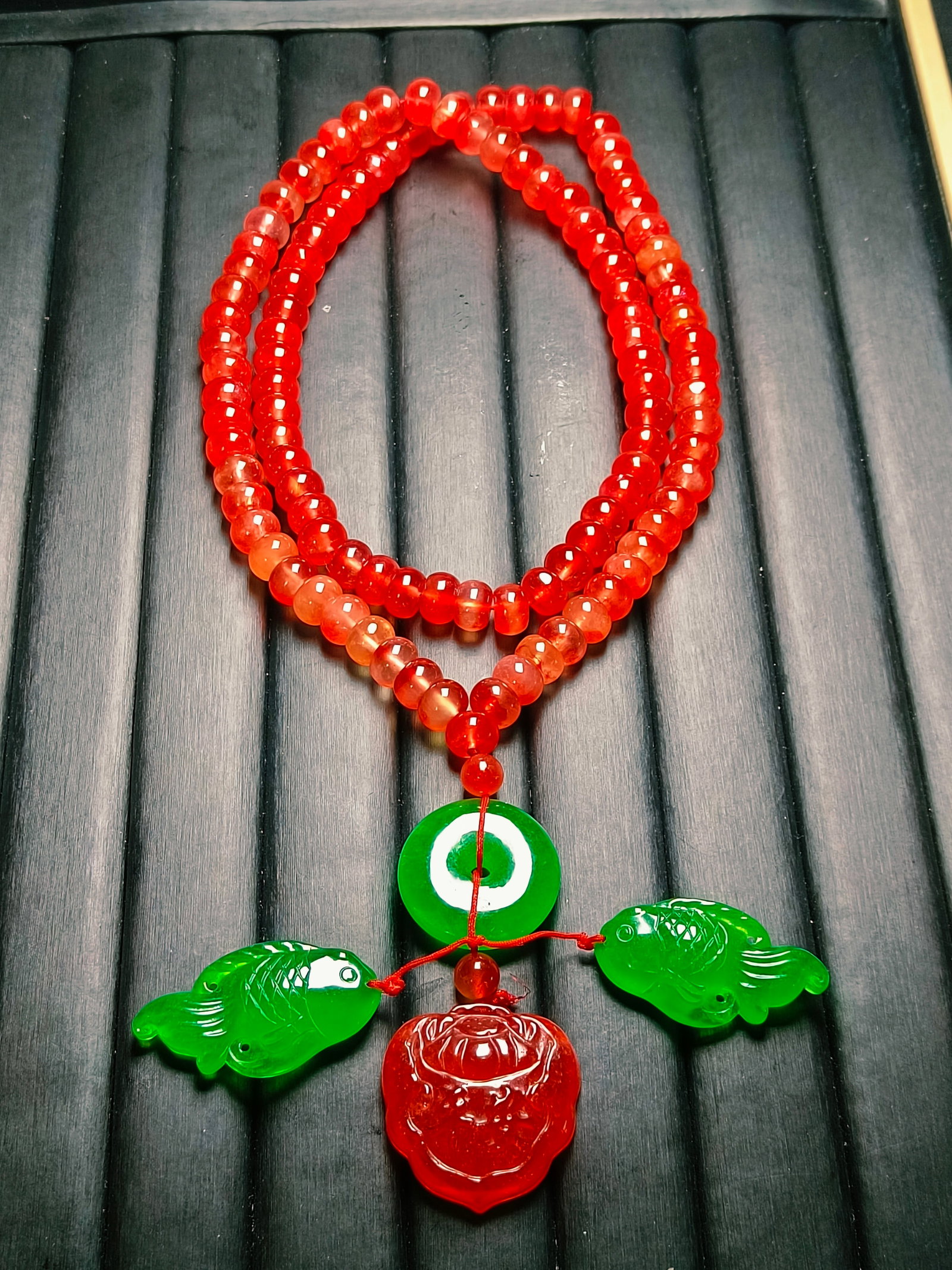 Dragon Stone High Ice Jadeite Abacus Bead Pendant Necklace (1 of 8)