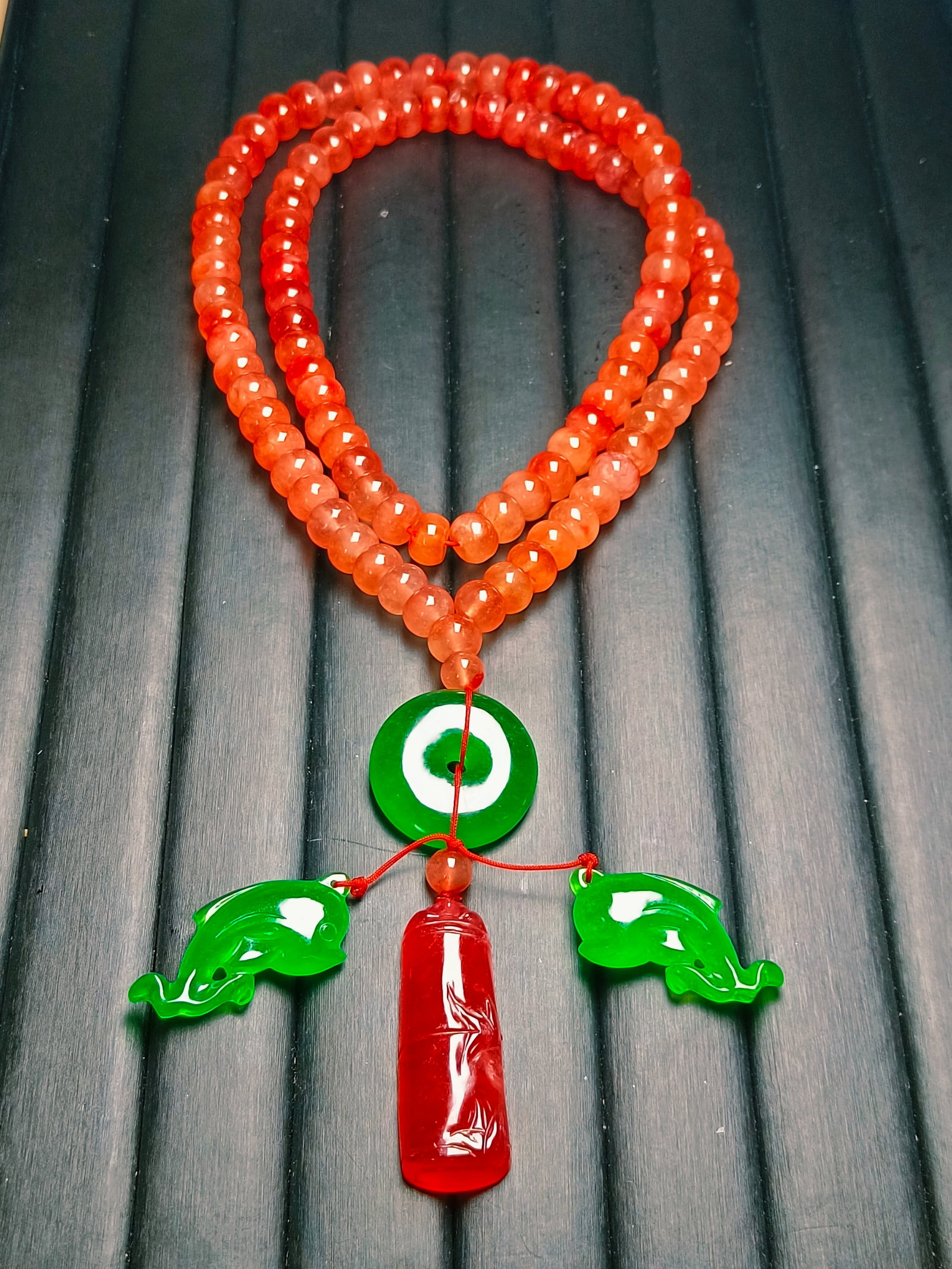 Dragon Stone High Ice Jadeite Abacus Bead Pendant Necklace (1 of 8)