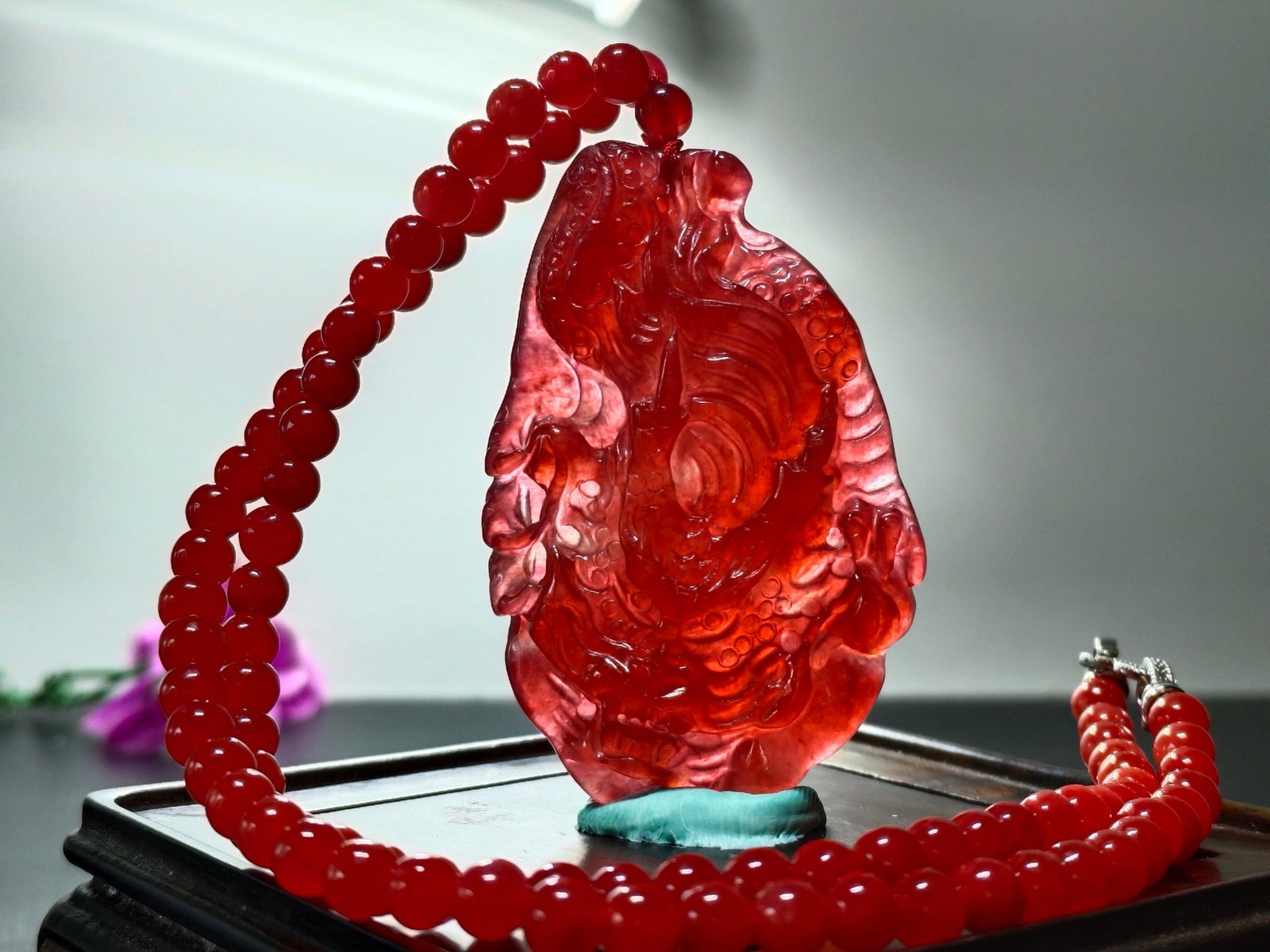 Dragon Stone Red Jadeite Dragon Pendant Necklace (1 of 8)