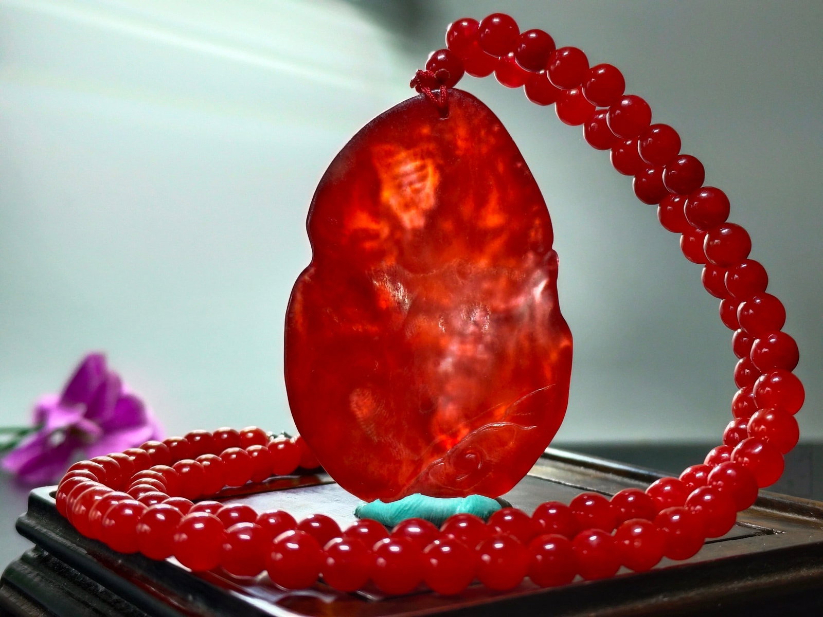 Dragon Stone Red Jadeite Dragon Pendant Necklace (1 of 9)