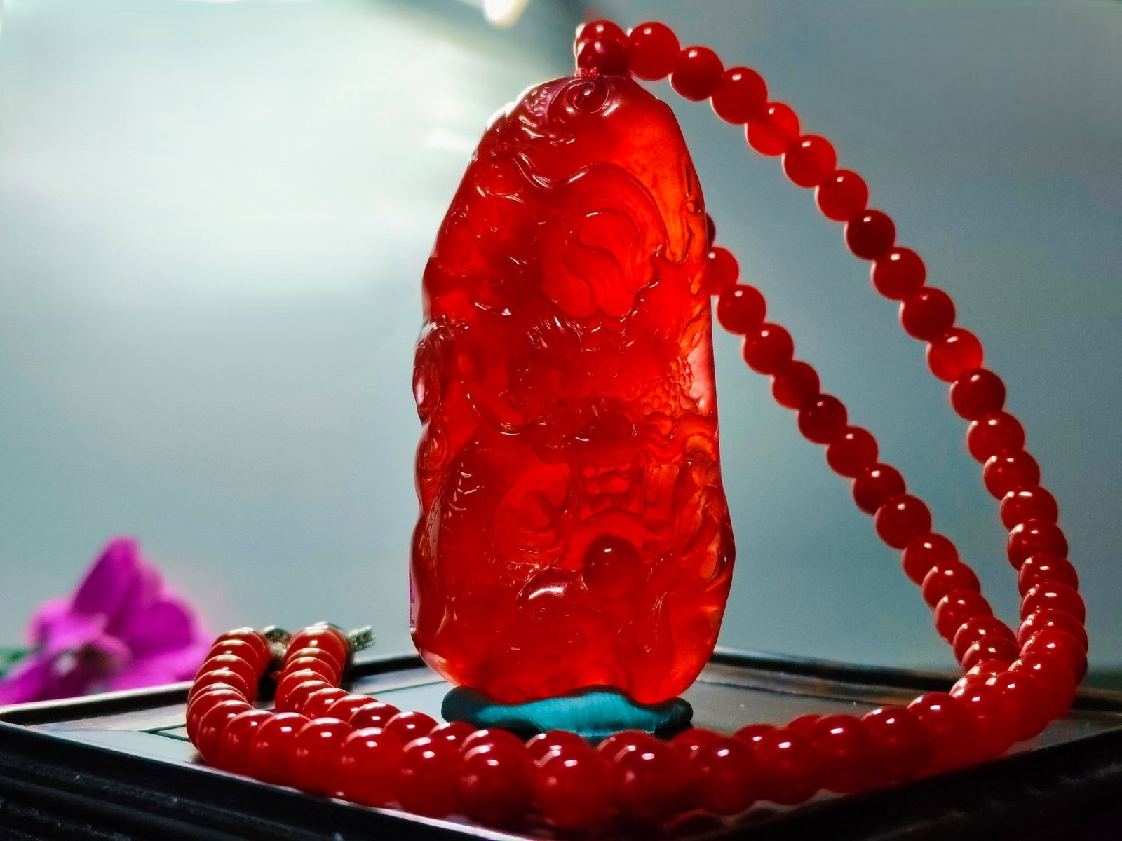 Dragon Stone Red Jadeite Dragon Pendant Necklace (1 of 9)