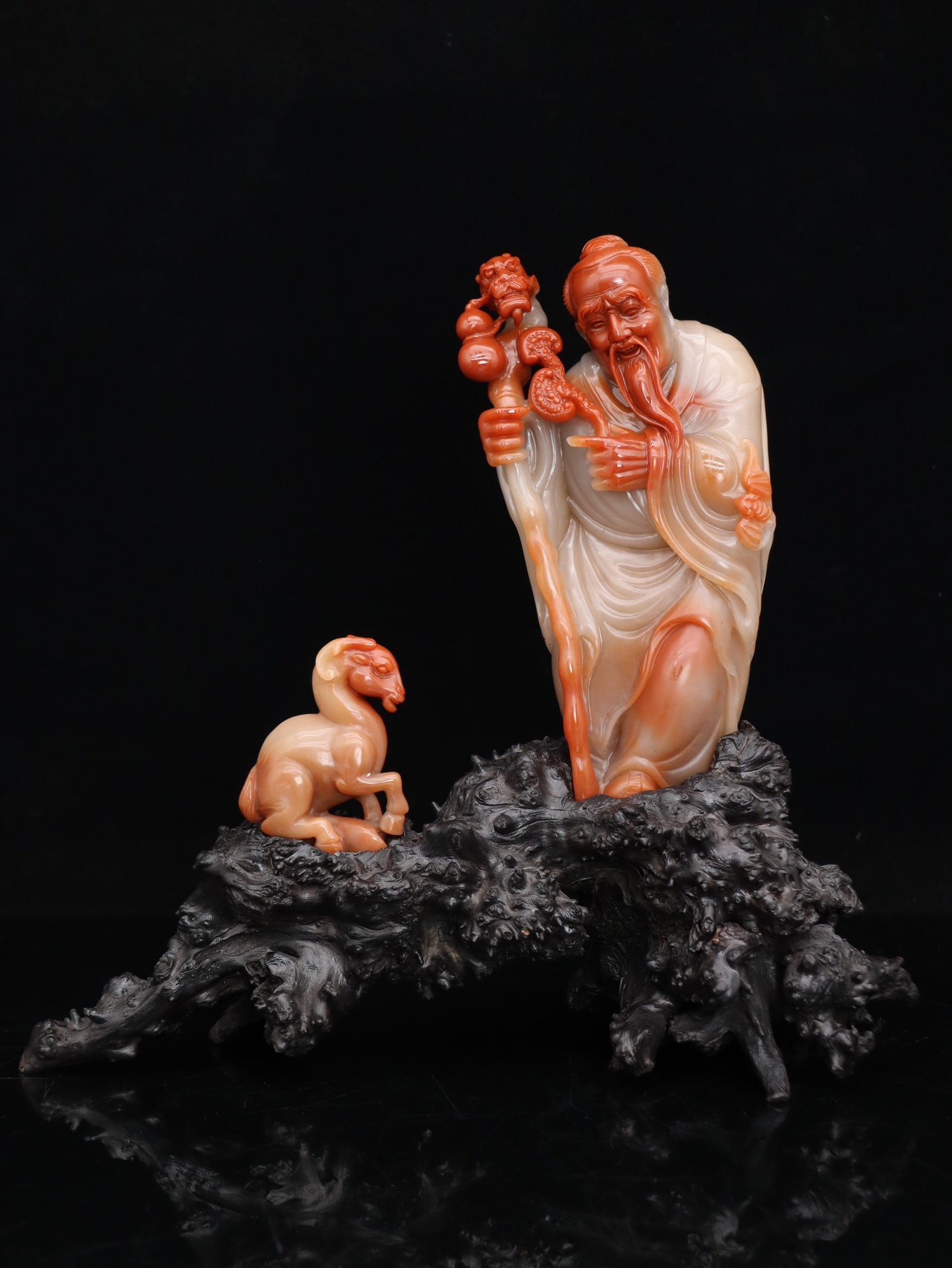 Shoushan crystalline hibiscus stone carving of "Su Wu Herding Sheep" ornament (1 of 9)