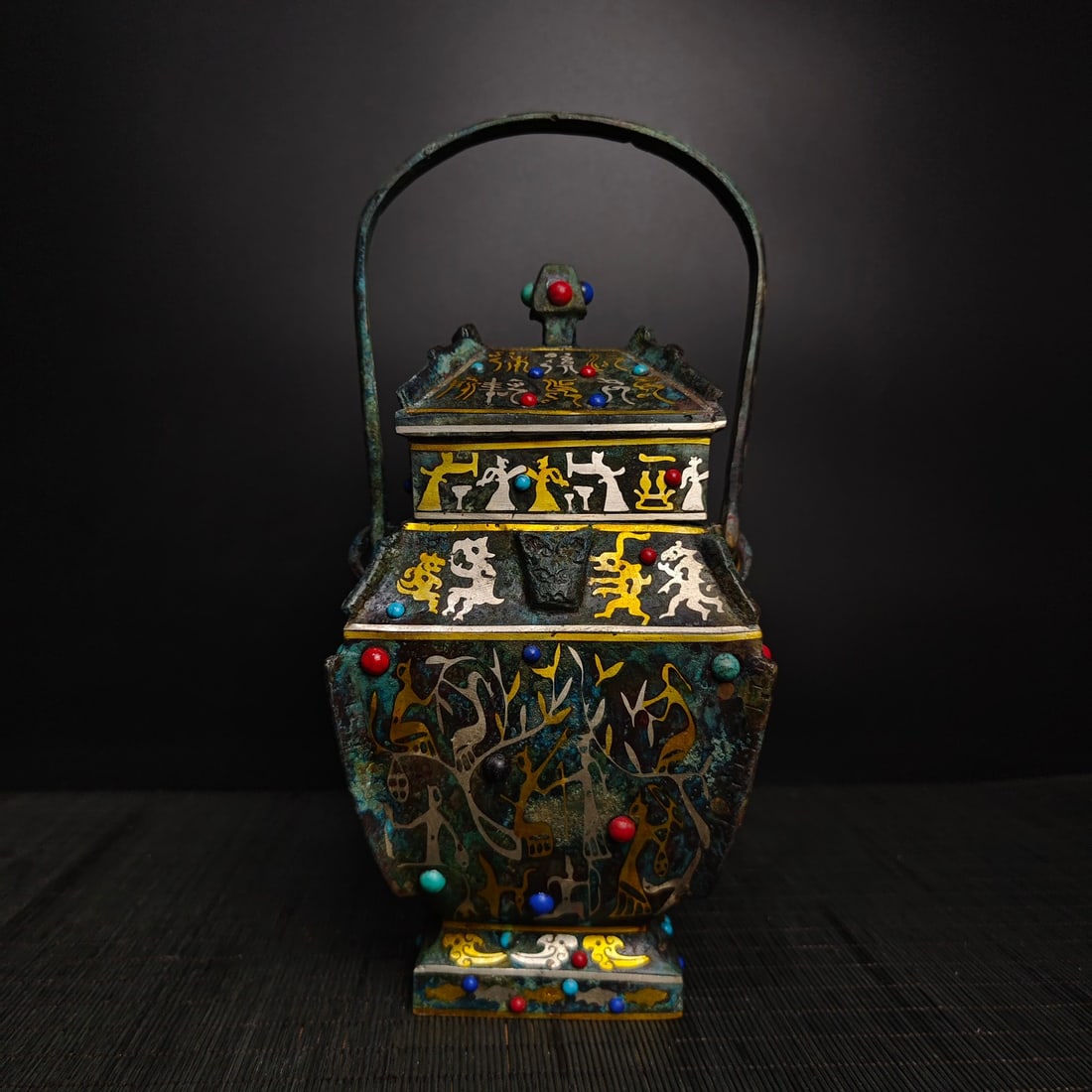 Warring States Period Bronze - Square Handle with Inlaid Gold, Silver and Gemstones (1 of 9)