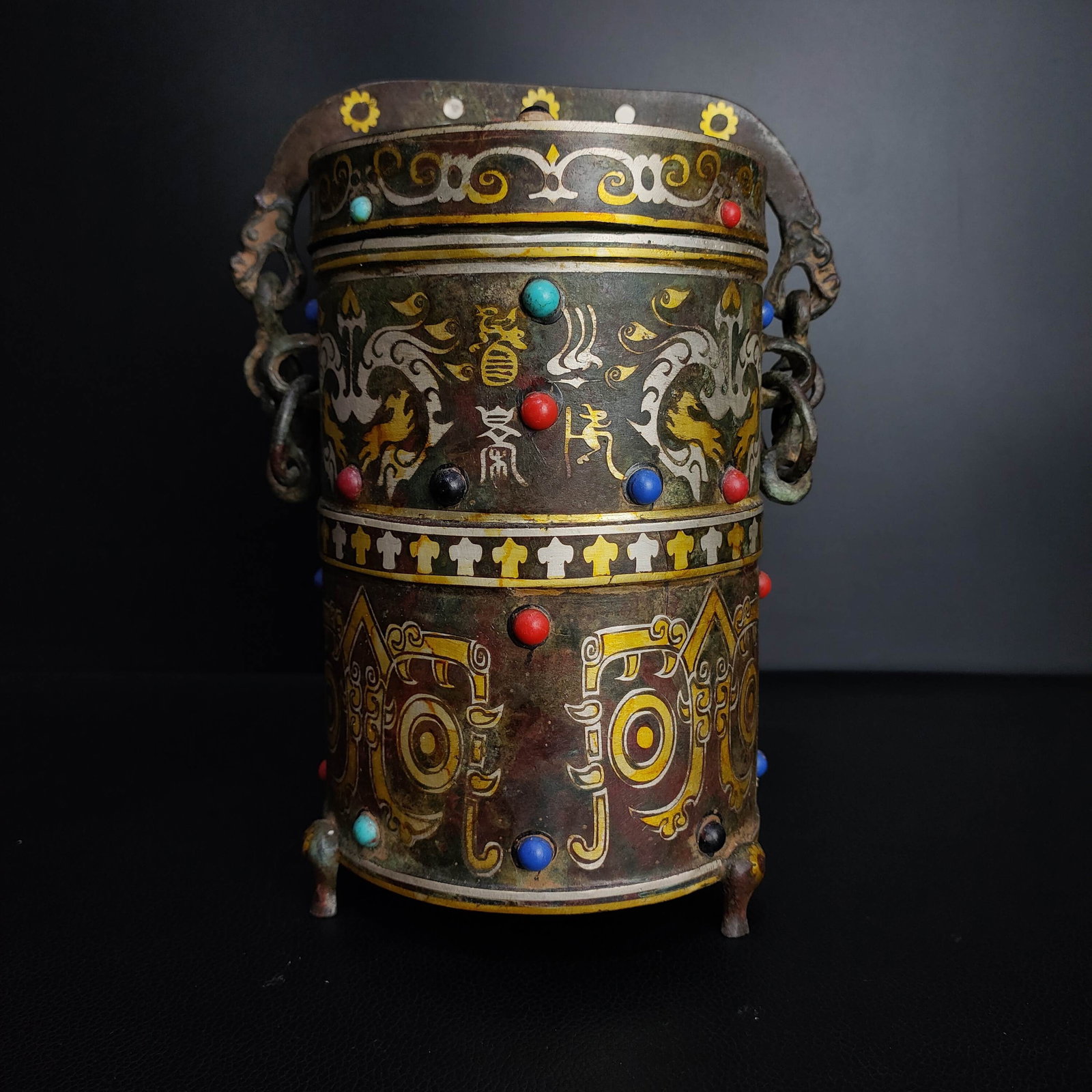 Warring States Period Bronze Inlaid with Gold, Silver, and Gemstones, with Glazed Handle: Warring States Period Bronze Inlaid with Gold and Silver, Gemstones, and Glazed Handle Height: 57cm Width: 17cm Weight: 1587g Provenance:Mrs.Jennifer , Minneapolis, Minnesota. Collected by her late hu