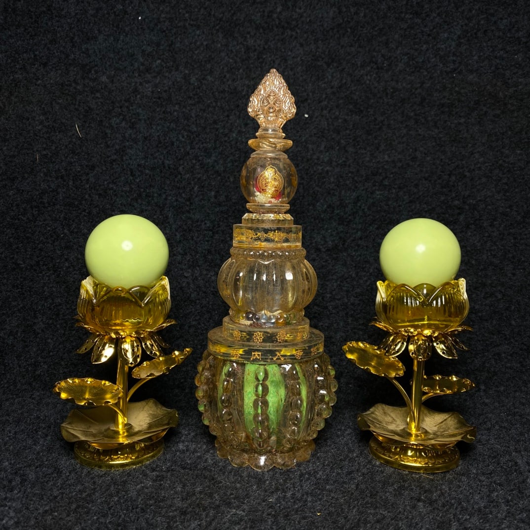 Ancient temple collection of crystal stupa with luminous feng shui ornaments (1 of 9)