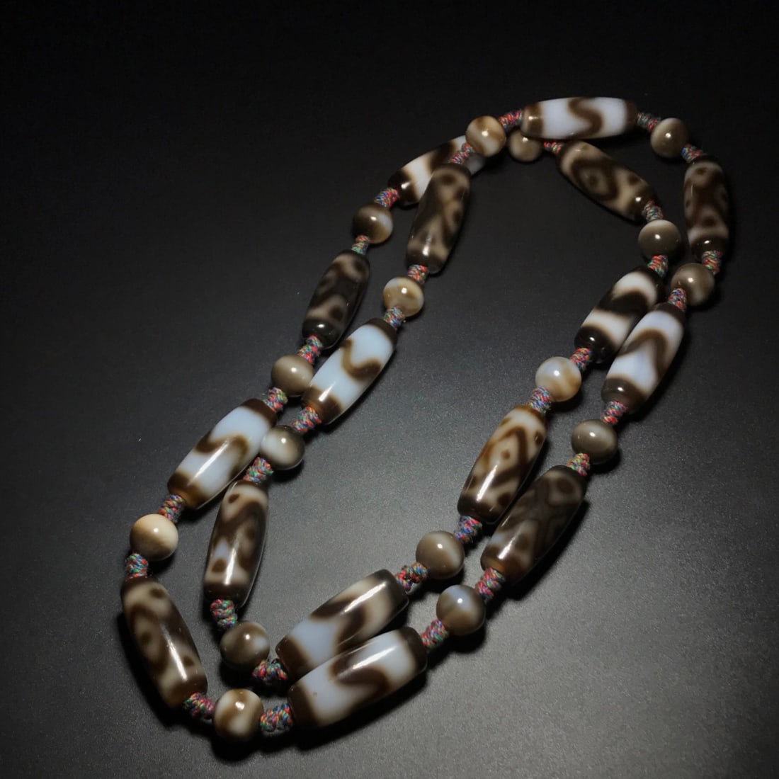 Fine-patinaed antique agate dzi bead multi-gemstone necklace handheld (1 of 9)