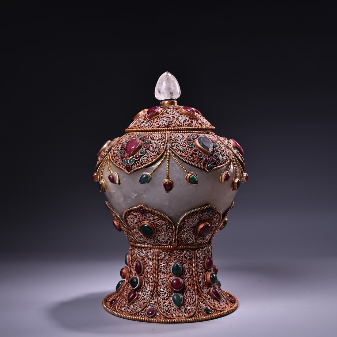 Rare Tibetan Collection: Filigree Tibetan Silver Inlaid Gemstone Natural Crystal Reliquary (1 of 8)