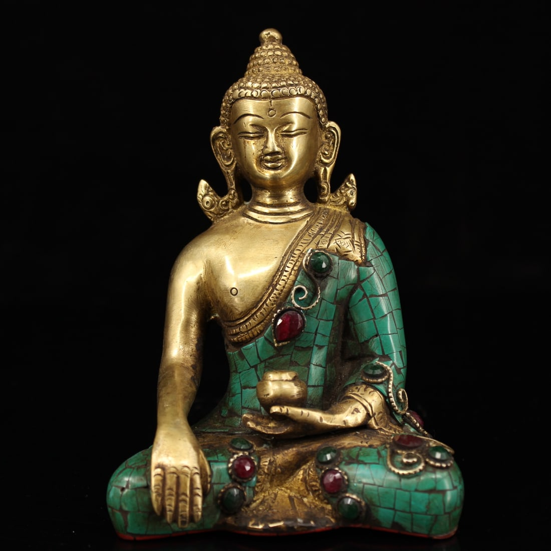 A Tibetan monastery acquired an antique pure copper, handcrafted, gem-encrusted, painted, and gilded (1 of 9)