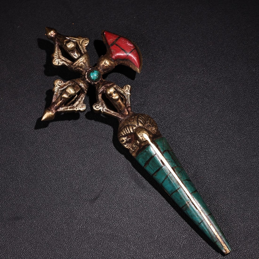 Tibetan collection of pure copper Tibetan traditional craftsmanship, gemstone inlaid, cross-shaped (1 of 9)