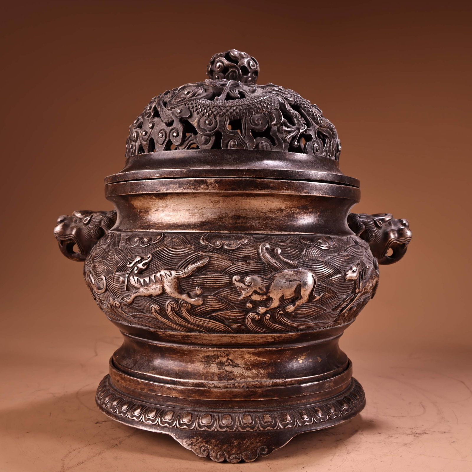 Rare antique pure copper silver incense burner (1 of 8)