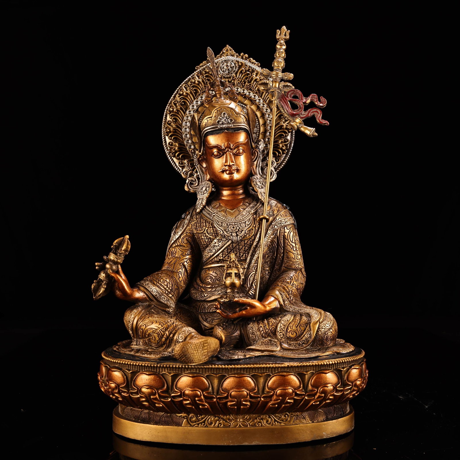 A Tibetan-style Lotus Bodhisattva statue made of pure copper with high relief engraving and gilding, (1 of 9)