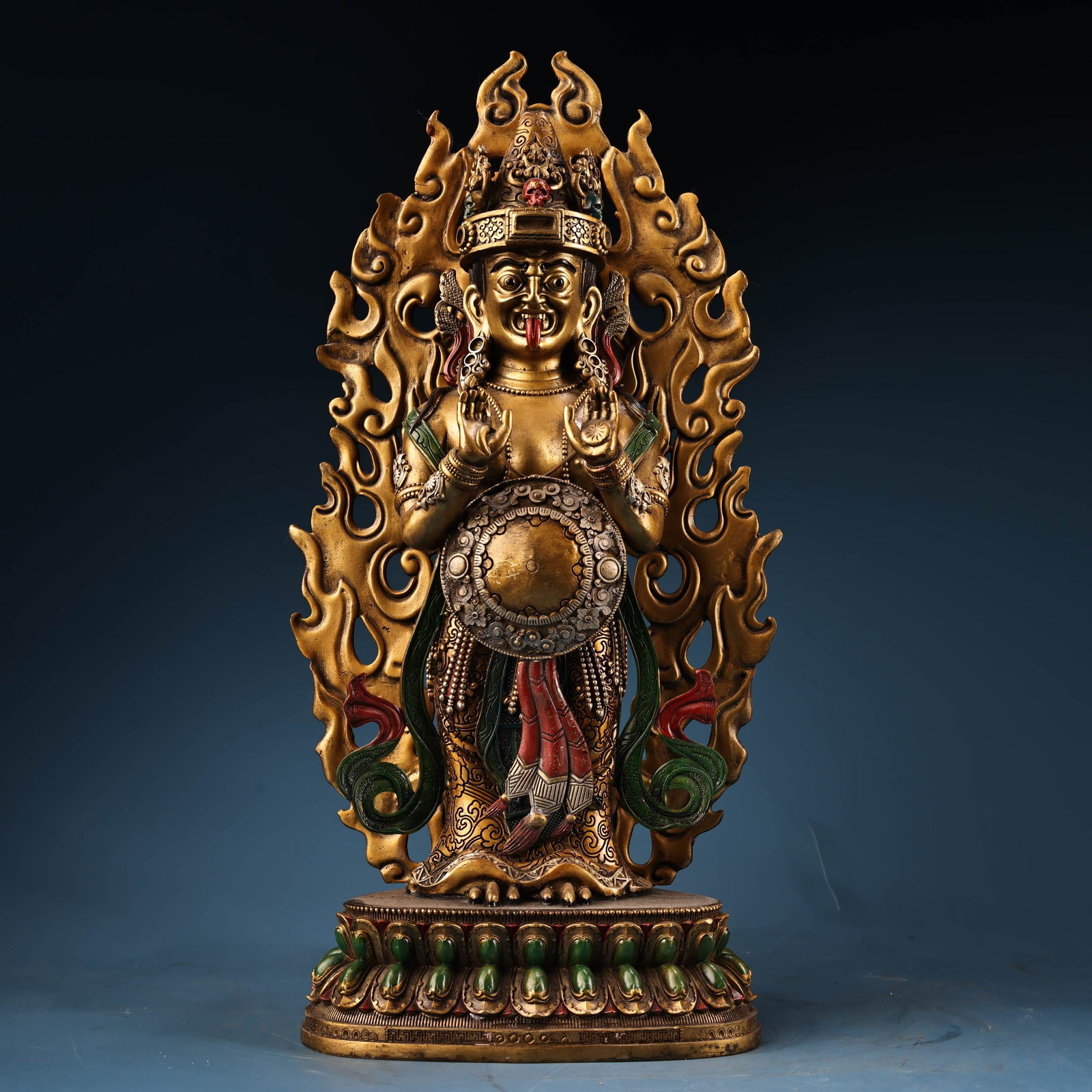 A rare, high-relief, painted, and gilded bronze statue of Tashi Lhamo, from a rare collection. (1 of 9)