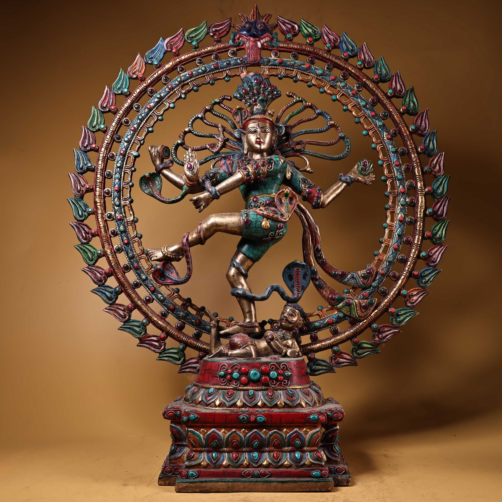 A Nepalese monastery acquired an antique pure copper, handcrafted, gem-encrusted, painted, and (1 of 9)