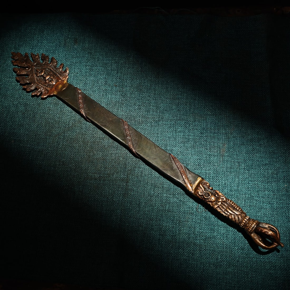 A Manjushri sword, a traditional Tibetan Buddhist weapon, handcrafted from pure black iron and (1 of 9)