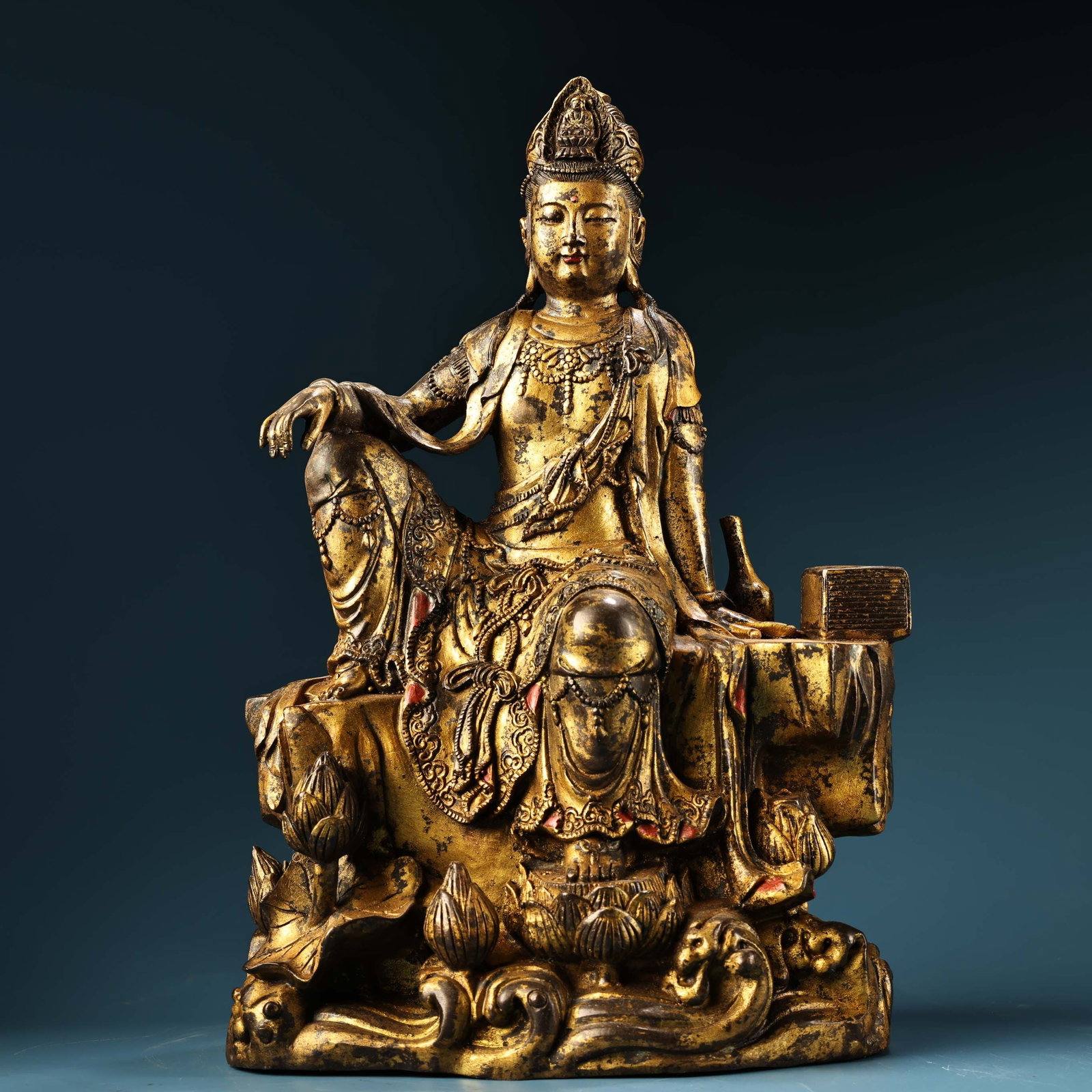A rare, high-relief, gilded Guanyin Bodhisattva statue from a distinguished collection. (1 of 9)