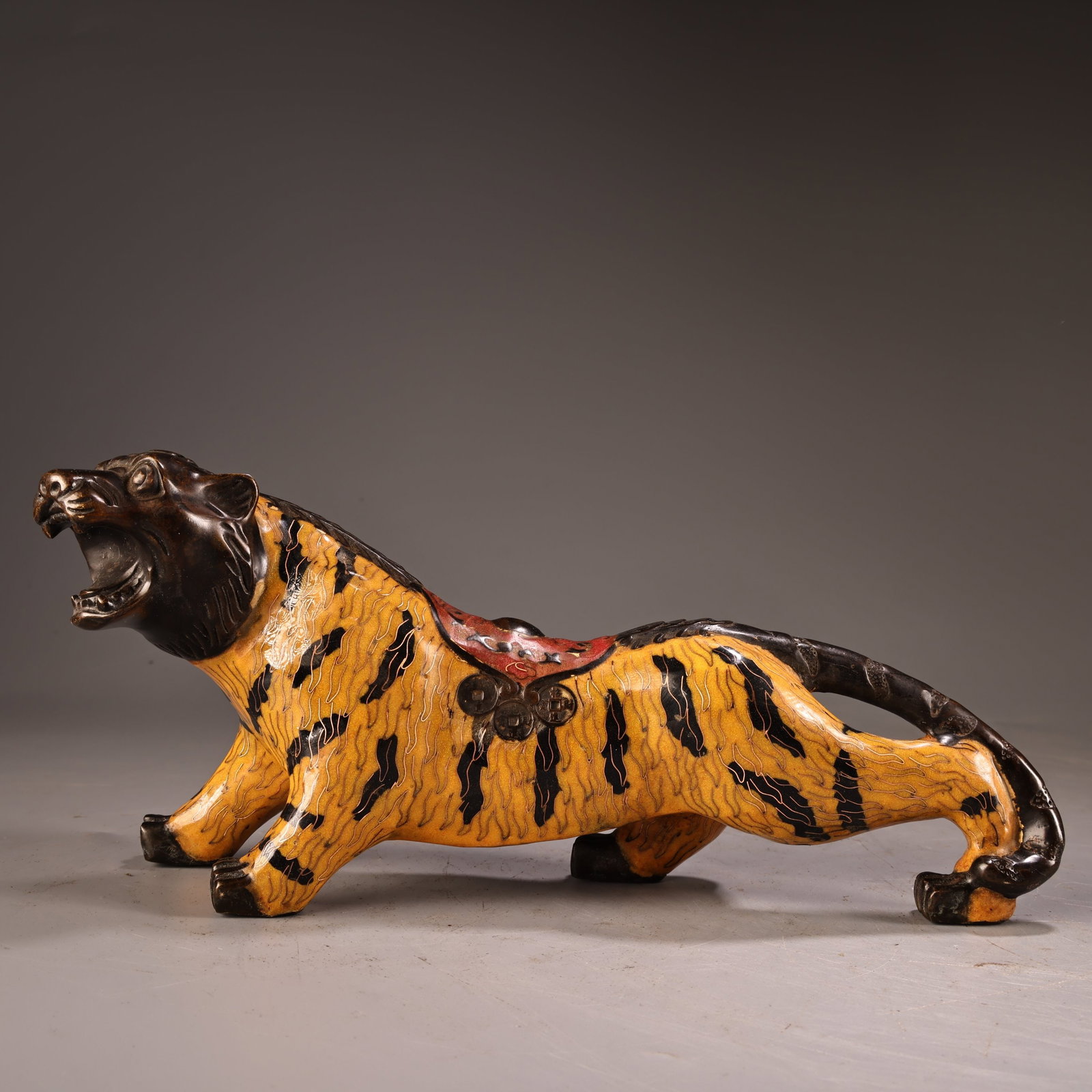 Rare antique pure copper high-relief engraved cloisonne enamel tiger (1 of 9)