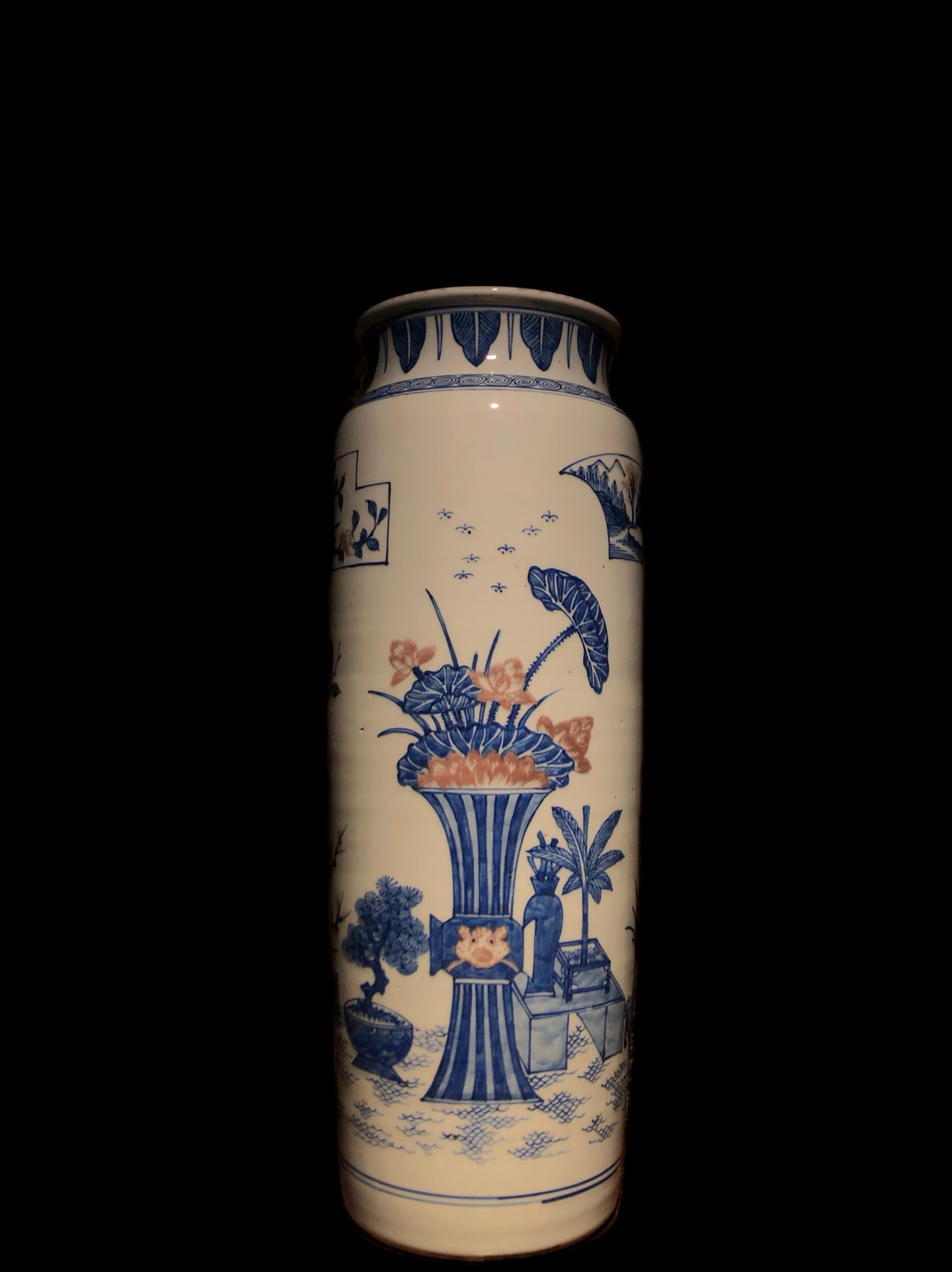 Qing Dynasty Blue and White Underglaze Red Flower Offering Bottle (1 of 9)