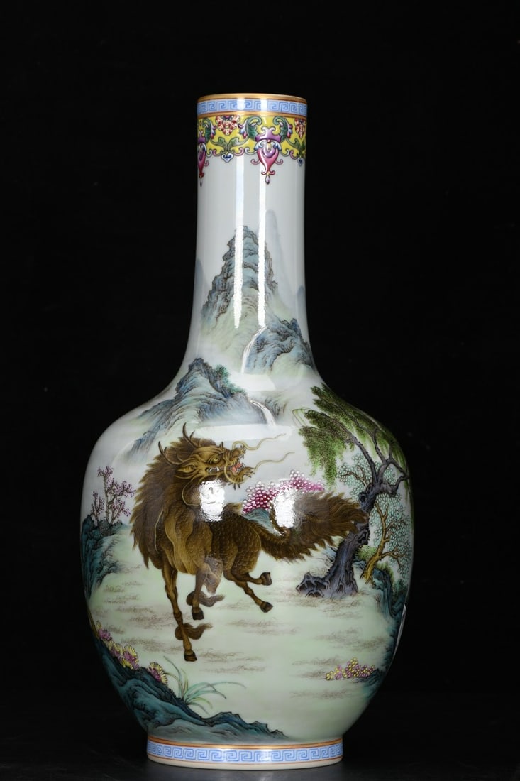 Qing Dynasty, Qianlong Period: Enamel Landscape and Animal Vase (1 of 9)