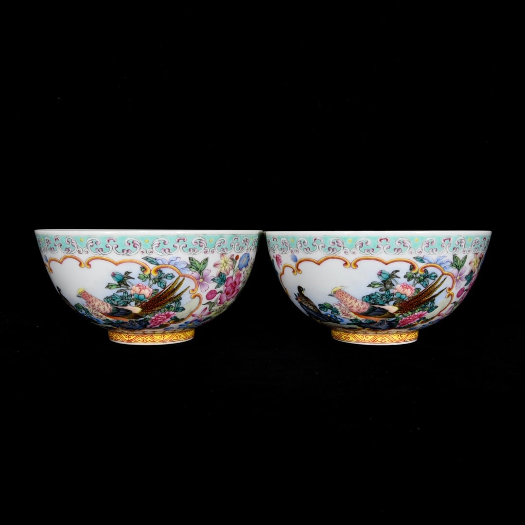 Qing Dynasty Yongzheng period enamel painted bowl with flower and bird design: A Qing Dynasty Yongzheng period famille rose bowl with floral and bird design, 7.2 x 14.7 cm Provenance:Private collection from a professor in University of Pennsylvania. Our dedicated team expertly h