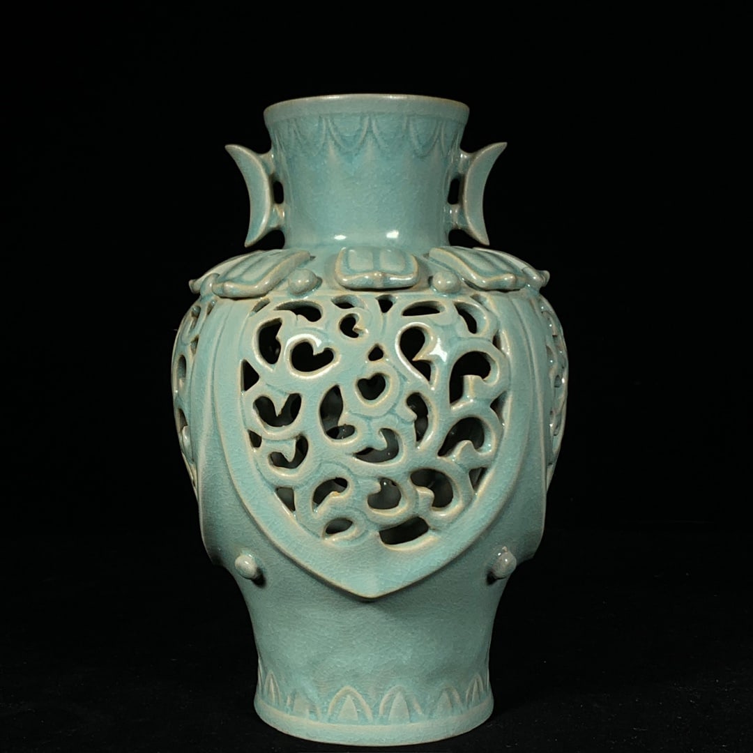 Song Dynasty Ru Ware Openwork Double-Eared Vase (1 of 9)