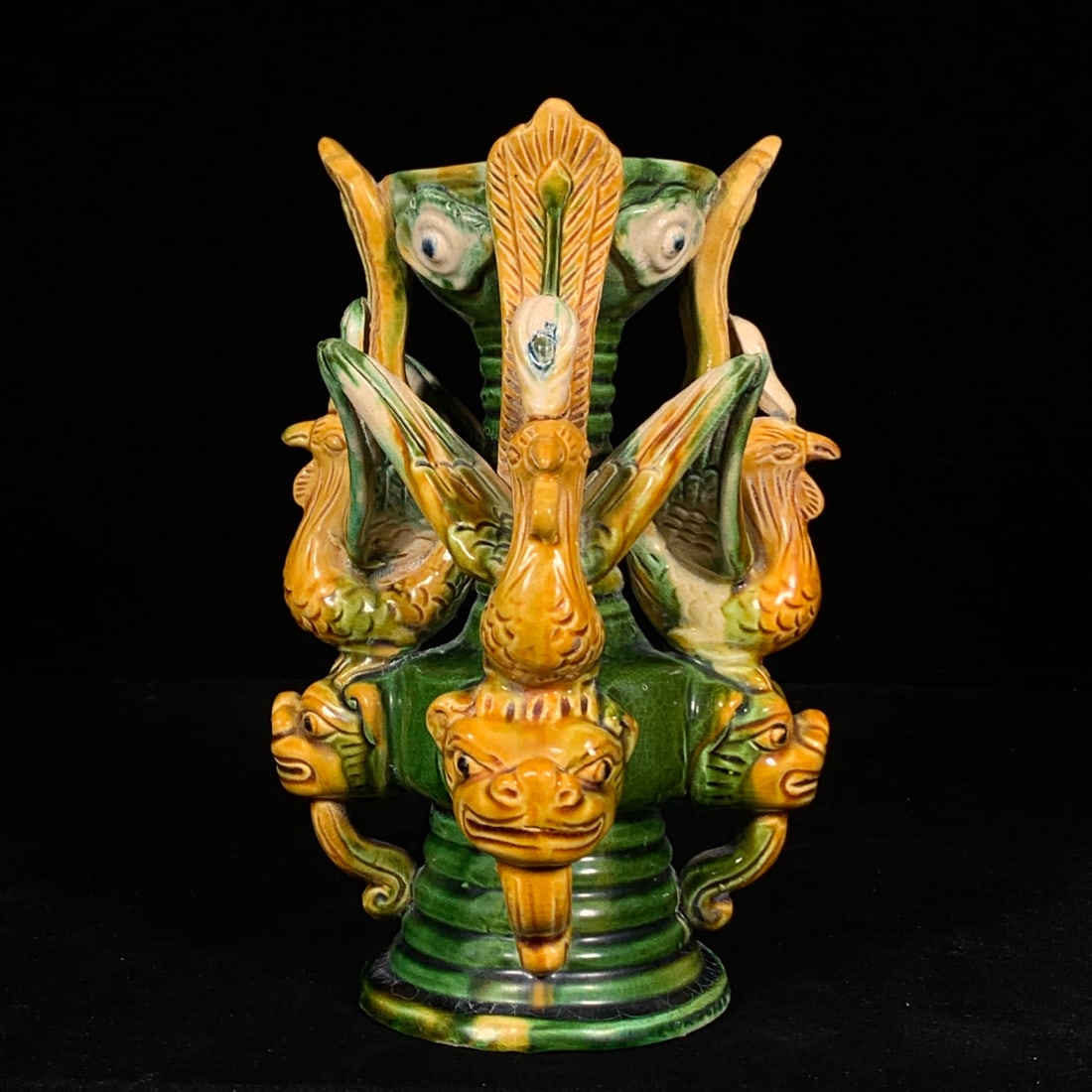Tang Dynasty Tricolor Glazed Vase with Four Dragons and Four Phoenixes (1 of 9)