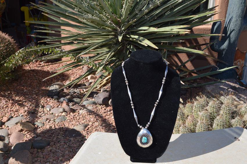Navajo Signed Pendant with Turquoise Necklace (1 of 4)