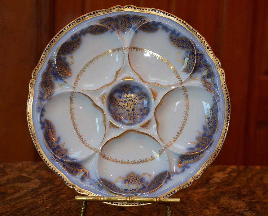 Vintage Haviland Limoges Oyster Plate- Blue - Gold (1 of 4)