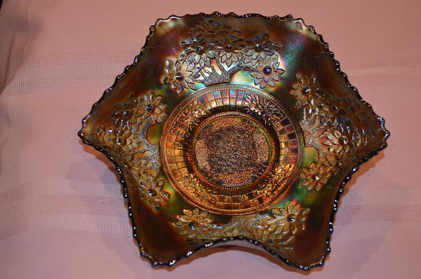 9" Fenton Orange Tree Carnival Glass Cobalt Blue Bowl (1 of 4)