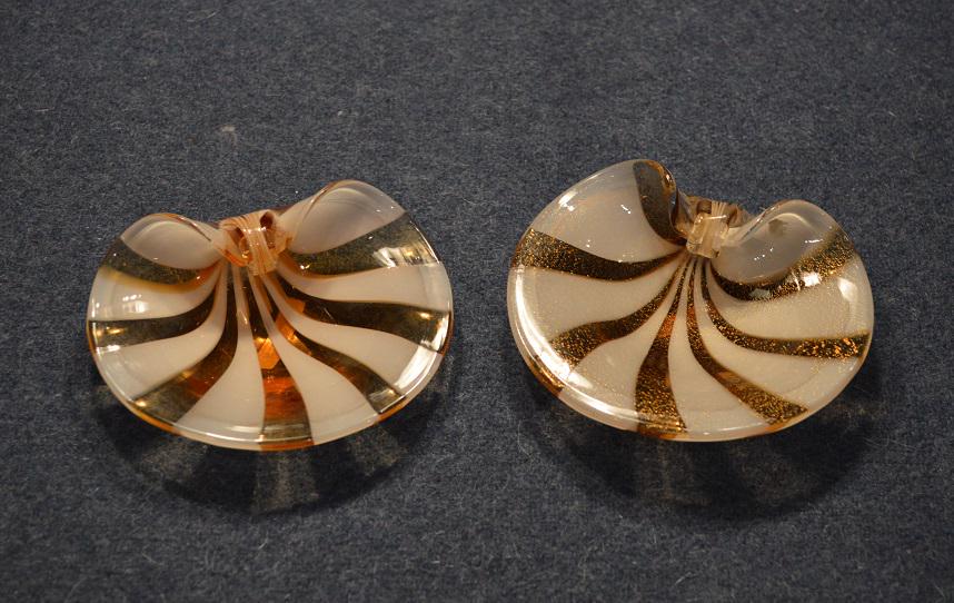 2 Murano Amber- White Blown Glass Scalloped 4" Dishes (1 of 5)