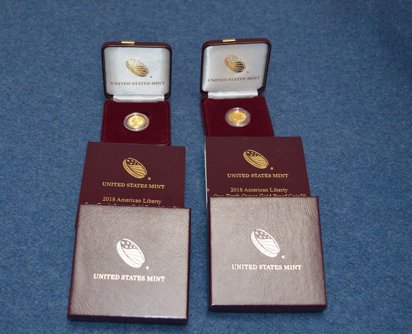 Lot of 2- 2018 US Mint Gold Proof 1/10 oz coins (1 of 4)