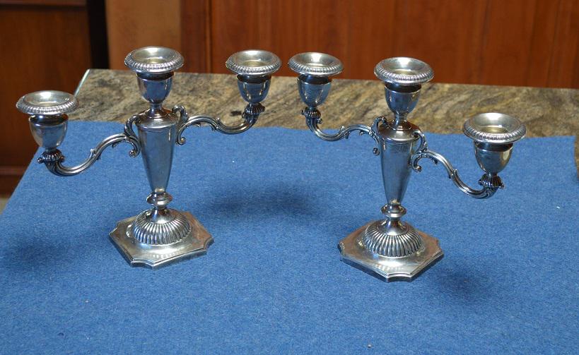 Pair Sterling Silver 3 Light Candlesticks- Georgian (1 of 4)