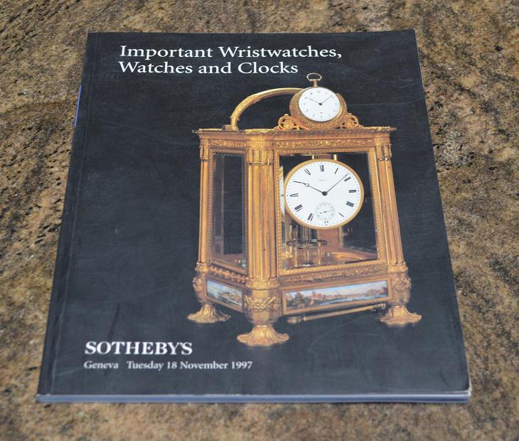1997 Sotheby's Important Wristwatches Auction Catelog: Really interesting Sotheby's Catalog, from their Geneva location, 1997- Important Wristwatches, Watches, and Clocks. Great descriptions on the items, photographs. Good Condition, Shipping is $7.