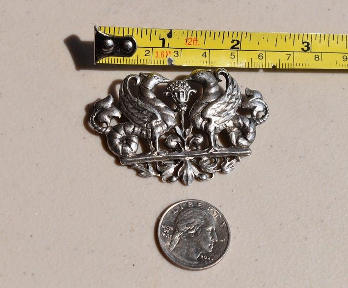 Gugliemo Cini Sterling Double Phoenix Pin: Measuring about 2 1/2" by 1 1/2", lovely Vintage Guglienm Cini Sterling double brooch, vintage, nice condition. Domestic Shipping with Insurance is $12