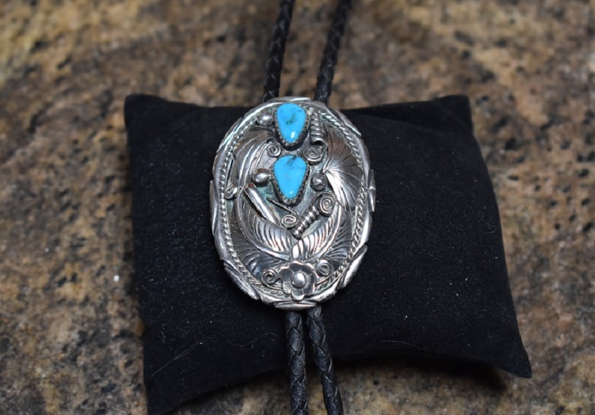 Sterling Navajo Bolo signed L with turquoise (1 of 5)